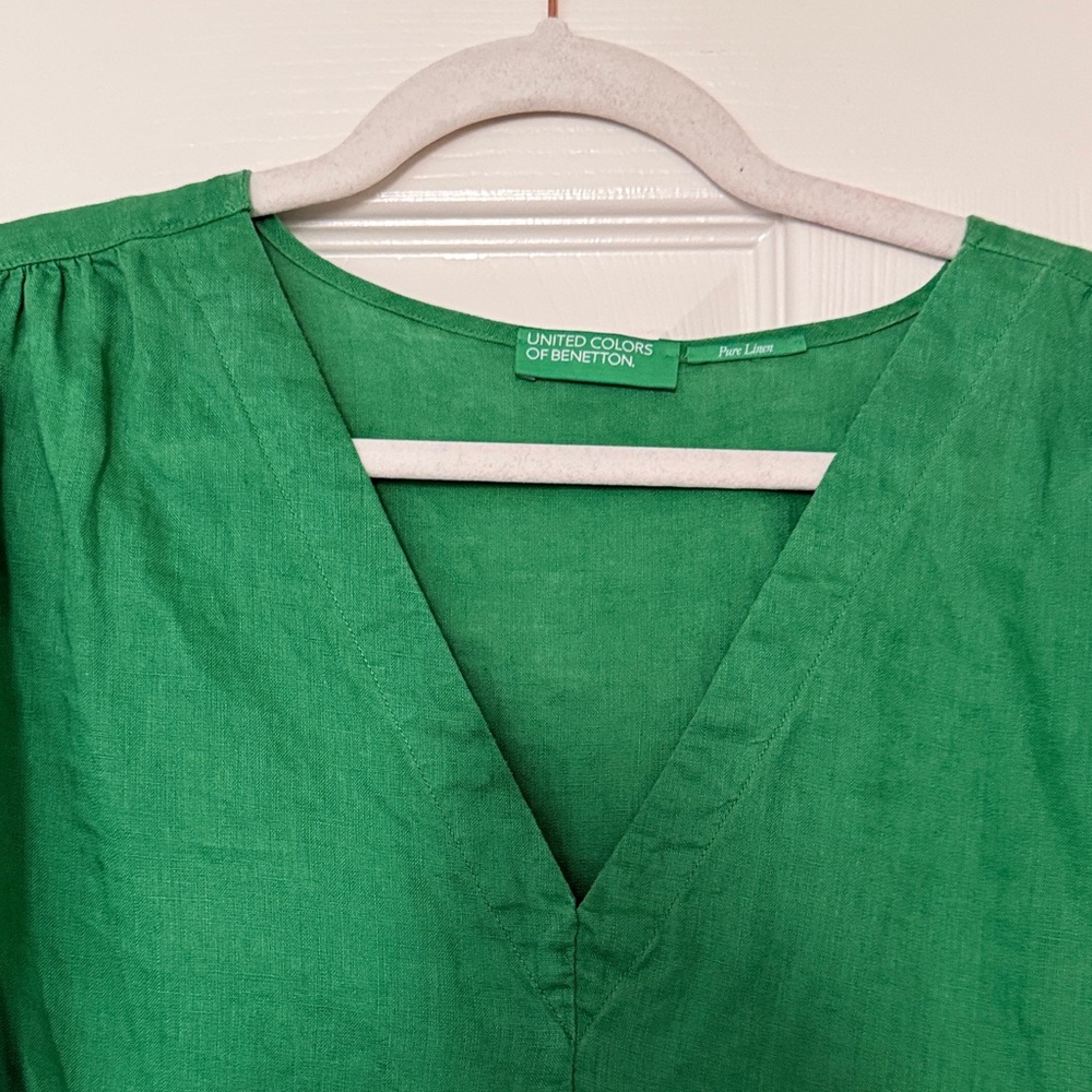 United Colors of Benetton V-Neck Green Blouse